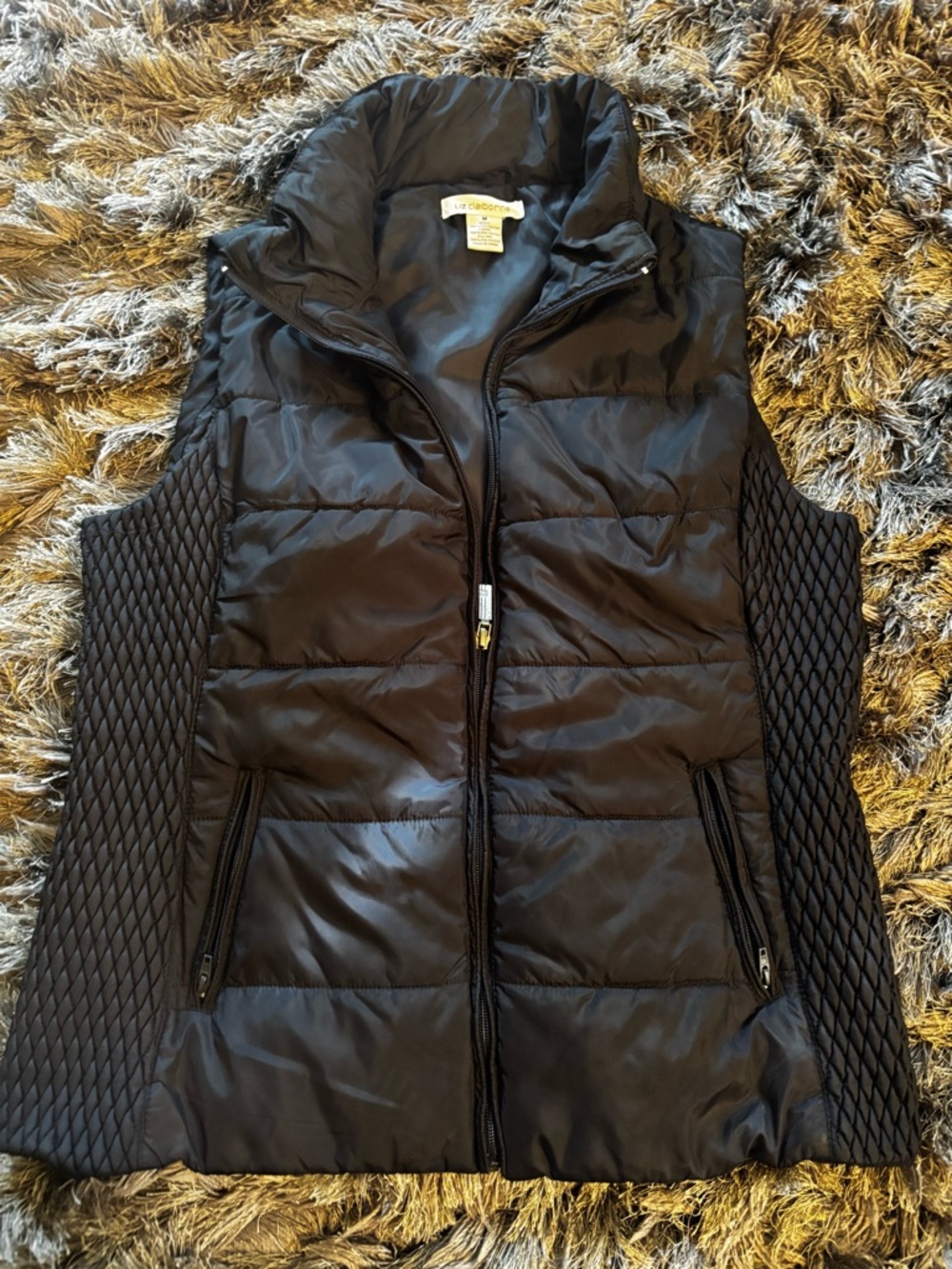 Liz Claiborne Black Quilted Side-Panel Puffer Vest